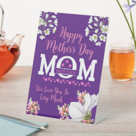Roze & Paarse Bloemen Happy Mothers Day Moeder Reclamebord Met Voetstuk