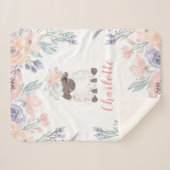 Roze Paarse Bloemen Lam Gepersonaliseerd Meisje Ba Sherpa Deken (Voorkant (horizontaal))