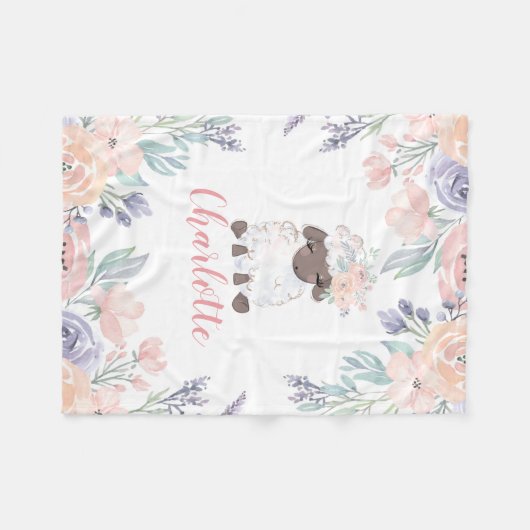 Roze Paarse Bloemen Lam Gepersonaliseerd Meisje Fleece Deken (Voorkant (Horizontaal))