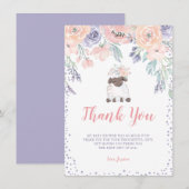 Roze Paarse Bloemen Lamb Meisje Baby shower Bedankkaart (Voorkant / Achterkant)