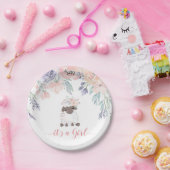 Roze Paarse Bloemen Lamb Meisje Baby shower Papieren Bordje (Feest)