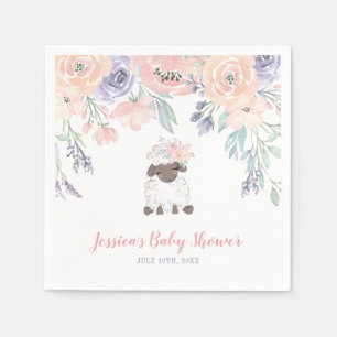 Roze Paarse Bloemen Lamb Meisje Baby shower Servet