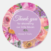 Roze Paarse Bloemen Little Bloom Baby shower Ronde Sticker (Voorkant)