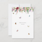 Roze paarse bloemen met botervliegen RSVP kaartje (Achterkant)