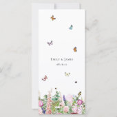 Roze paarse bloemen met Butterflies Menu Kaart (Achterkant)