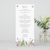 Roze paarse bloemen met Butterflies Menu Kaart (Staand voorkant)
