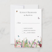 Roze paarse bloemen met Butterflies RSVP-kaart RSVP Kaartje (Voorkant)
