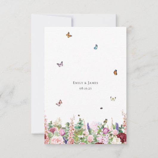 Roze paarse bloemen met Butterflies RSVP-kaart RSVP Kaartje (Achterkant)