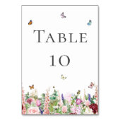 Roze paarse bloemen met Butterflies Table Number Kaart (Achterkant)