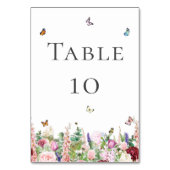 Roze paarse bloemen met Butterflies Table Number Kaart (Voorkant)