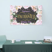 Roze paarse bloemen, met een fris thema, verjaarda spandoek (Beurs)