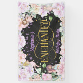 Roze paarse bloemen, met een fris thema, verjaarda spandoek (Verticaal)