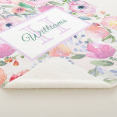 Roze paarse bloemen met naam sherpa deken (3/4)