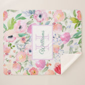 Roze paarse bloemen met naam sherpa deken (Voorkant (horizontaal))