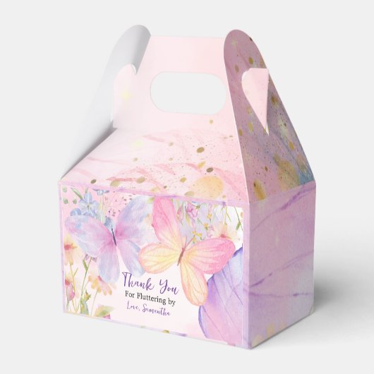 Roze Paarse Bloemen Oh Baby Vlinder Baby shower Bedankdoosjes (Achterkant)