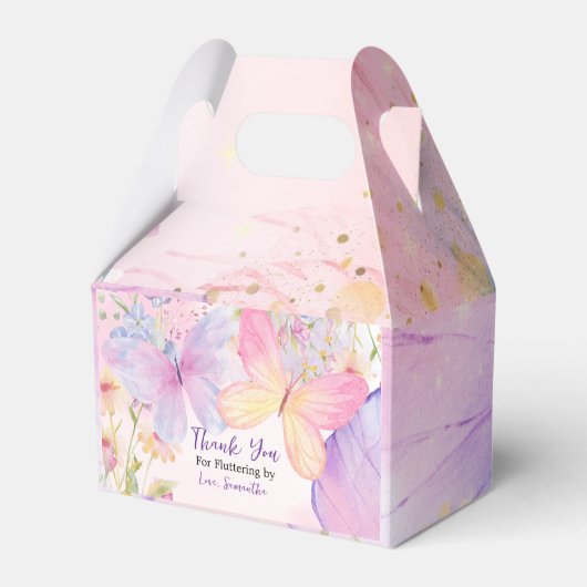 Roze Paarse Bloemen Oh Baby Vlinder Baby shower Bedankdoosjes (Voorkant Zijde)
