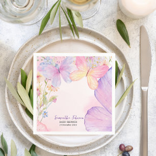 Roze Paarse Bloemen Oh Baby Vlinder Baby shower Servet
