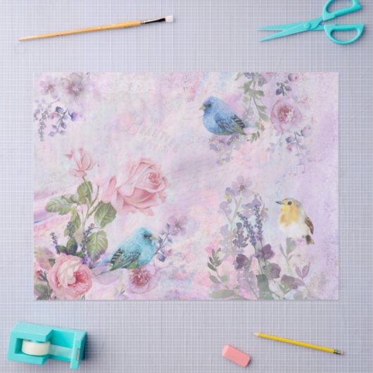 Roze paarse bloemen ontkoppelen script vogels tissuepapier (Craft)