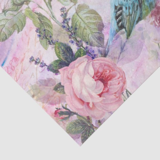Roze paarse bloemen ontkoppelen script vogels tissuepapier (Detail)