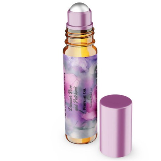 Roze & Paarse Bloemen Parfum Roller Flessenetiket Waterfles Etiket