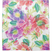 Roze & Paarse Bloemen Patroon D6 Douchegordijn (Voorkant)