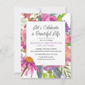 Roze Paarse Bloemen QR Code 90ste verjaardag Kaart (Voorkant)