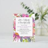 Roze Paarse Bloemen QR Code 90ste verjaardag Kaart (Staand voorkant)