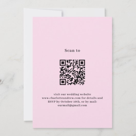 Roze paarse bloemen QR code details RSVP bruiloft Kaart (Achterkant)