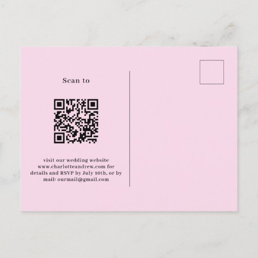 Roze paarse bloemen QR code details RSVP bruiloft Uitnodiging Briefkaart (Achterkant)