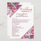 Roze Paarse Bloemen Rose Goud Huwelijksprogramma Programmakaart (Voorkant / Achterkant)