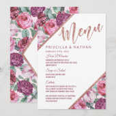 Roze Paarse Bloemen Roze Gouden Trouw Menu (Voorkant / Achterkant)