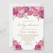 Roze & Paarse Bloemen Rozen Baby Meisje Douche Kaart (Voorkant)