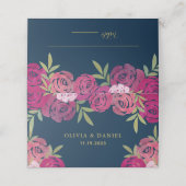Roze & Paarse Bloemen Rozen Blauw Bruiloft Plaatskaartje (Buitenkant ongevouwen)