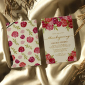 Roze & Paarse Bloemen Rozen Thanksgiving Diner Kaart