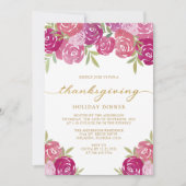 Roze & Paarse Bloemen Rozen Thanksgiving Diner Kaart (Voorkant)