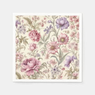Roze Paarse Bloemen Servetten Vintage