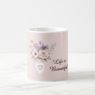 Roze Paarse Bloemen Vaas Koffiemok