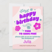 Roze, paarse bloemen verjaardag uitnodiging. bewer kaart (Achterkant)