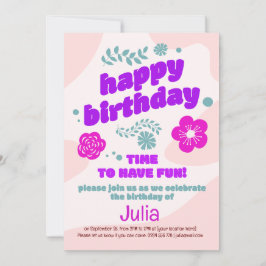 Roze, paarse bloemen verjaardagsuitnodiging. Bewer Kaart