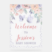 Roze Paarse Bloemen Vlinder Baby shower Welkom Acryl Bord (Voorkant)