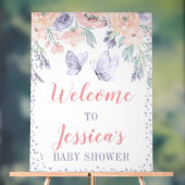 Roze Paarse Bloemen Vlinder Baby shower Welkom Acryl Bord (Neutraal)
