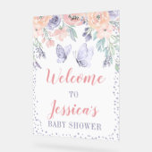 Roze Paarse Bloemen Vlinder Baby shower Welkom Acryl Bord (Hoek)