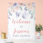 Roze Paarse Bloemen Vlinder Baby shower Welkom Acryl Bord (Huwelijk)