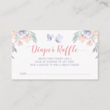 Roze Paarse Bloemen Vlinder Luier Raffle Ticket