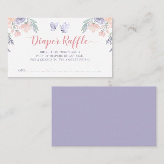 Roze Paarse Bloemen Vlinder Luier Raffle Ticket Informatiekaartje (Voorkant / Achterkant)