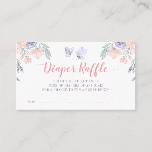 Roze Paarse Bloemen Vlinder Luier Raffle Ticket Informatiekaartje (Voorkant)