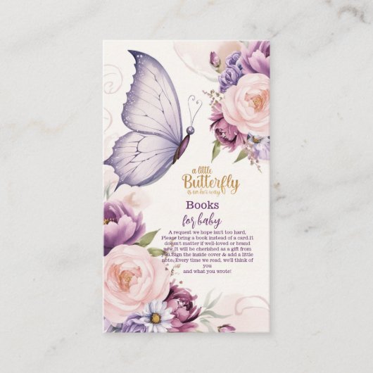 Roze Paarse Bloemen Vlinder Meisje Boeken voor Bab Informatiekaartje (Voorkant)