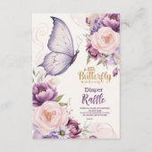 Roze Paarse Bloemen Vlinder Meisje Diapper Raffle Informatiekaartje (Voorkant)