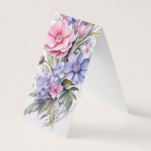 Roze & Paarse Bloemen Vouwen Bladwijzer Bookmarker Visitekaartje (Voorkant)