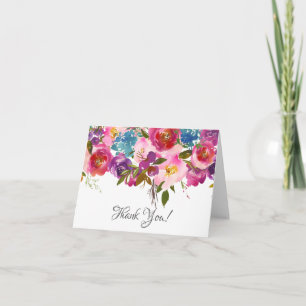 Roze & Paarse Bloemen Vrijgezellenfeest Dank u Bedankkaart